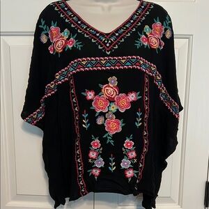 Embroidered Floral Black Top